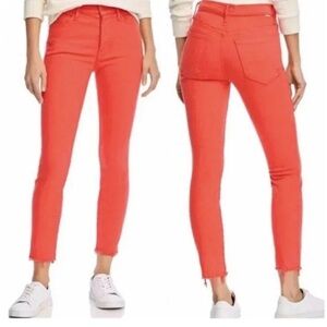 Mother Stunner Ankle Fray Skinny Jeans Red Tomato Play Date Sz 26